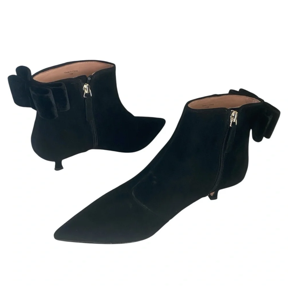 Kate Spade Women’s Black Suede Ankle Kitten Heel Donella Boot New Size 7.5 scuff